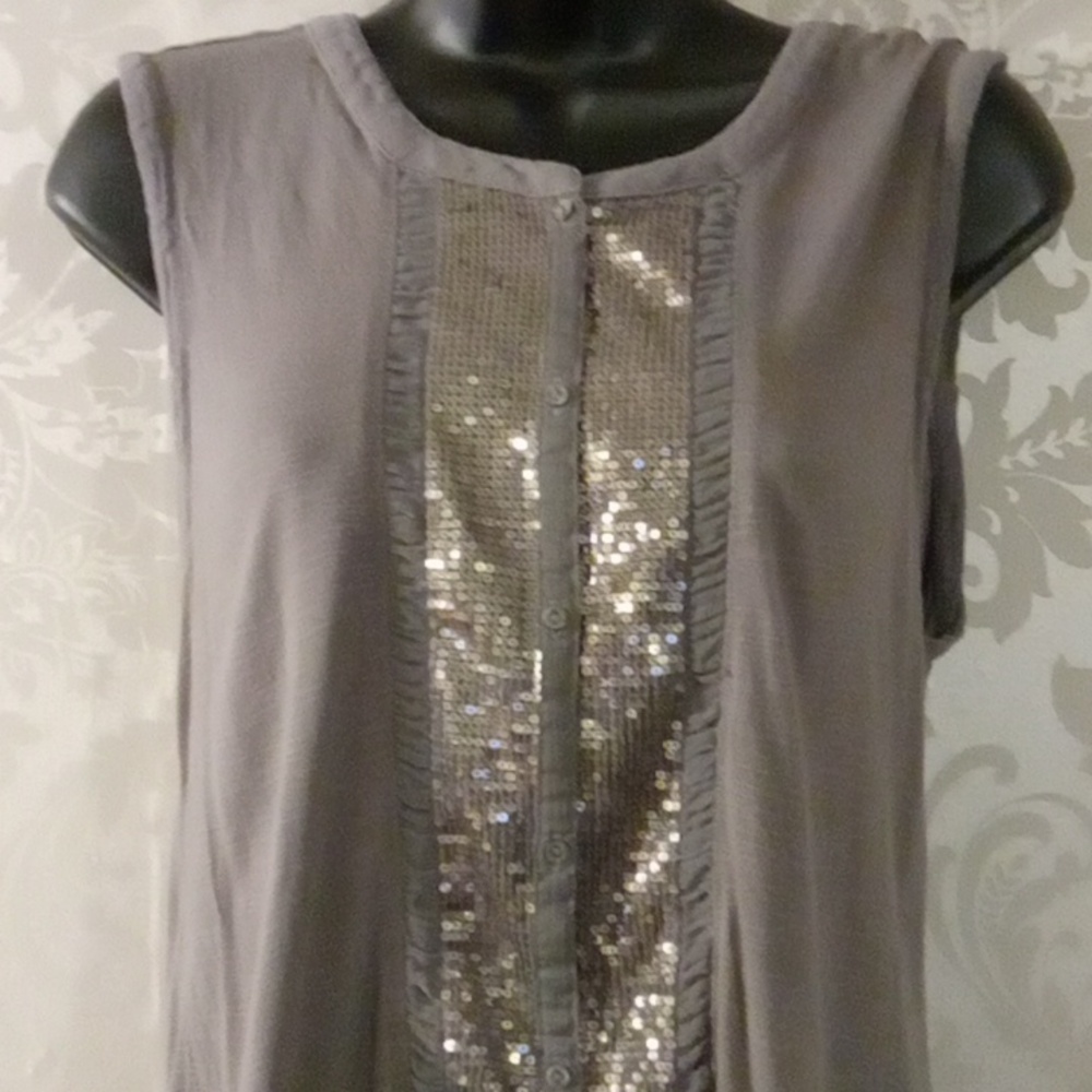 American Eagle Outfitters Gray Asymmetrical Sequin Tank Top - Picture 2 of 5